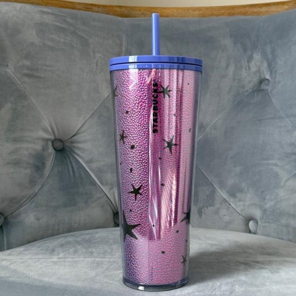 Starbucks Halloween 2020 Black Cat Moon Stars Purple Tumbler, 24oz Cold Cup NWT